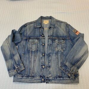 Polo by Ralph Lauren Blue Denim Trucker Jacket with Flag Patch